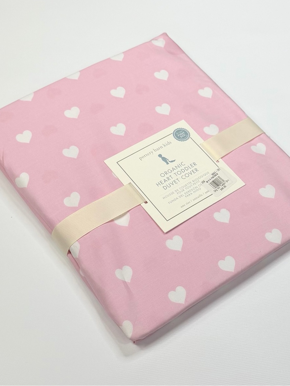 Pottery Barn Kids Organic Cotton Pink|White Hearts Toddler Duvet Cover NEW